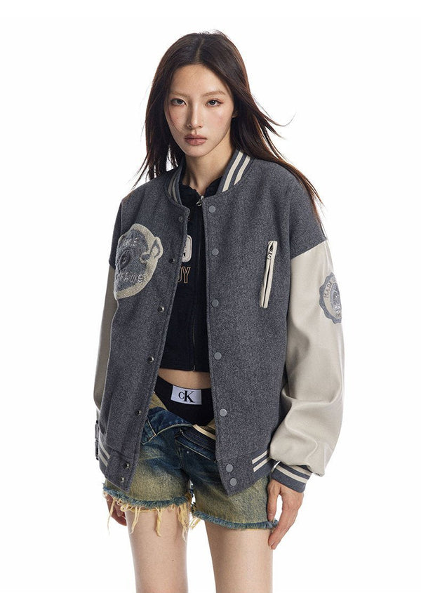 Y2K V-neck Varsity Jacket