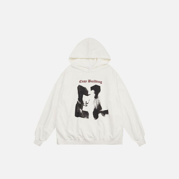 Retro Graphic Print Washed Hoodie