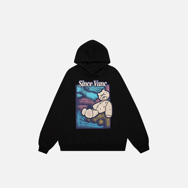 Emo Bear Graphic Print Oversized Hoodie