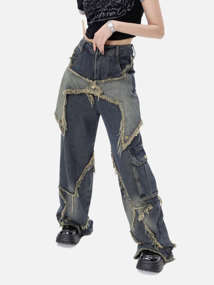 Porstina - Low Rise Ripped Wide Leg Jeans