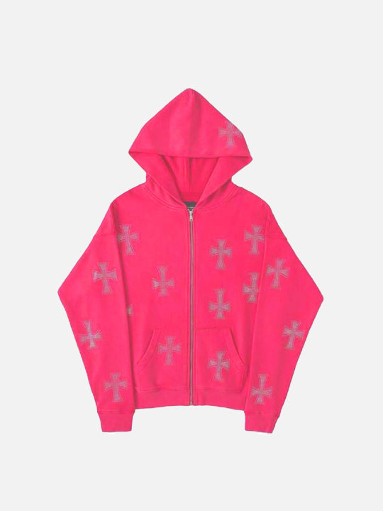 Y2K Cross Print Zip Up Hoodie – DAXUEN