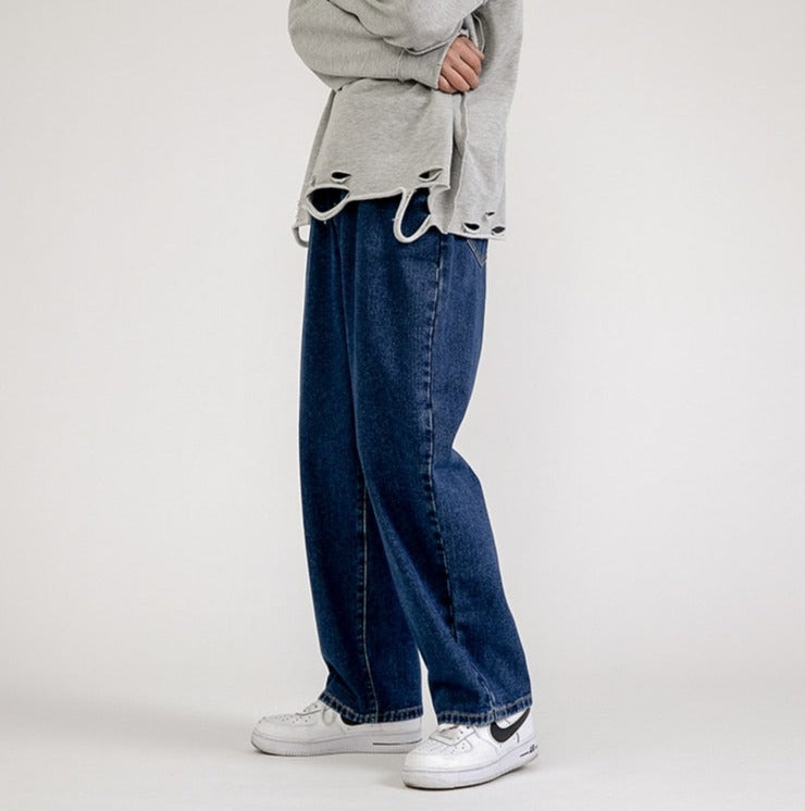 Solid Straight-leg Denim Pants