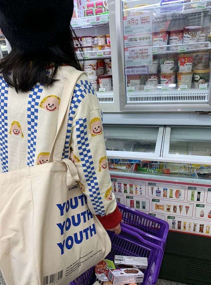 Youth Tote Bag “ Price: 7BD Color: beige We can change the year