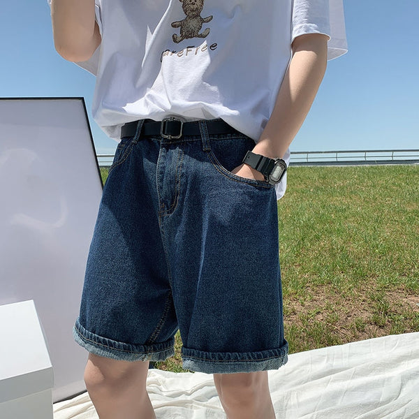 Mid-waist Blue Denim Shorts